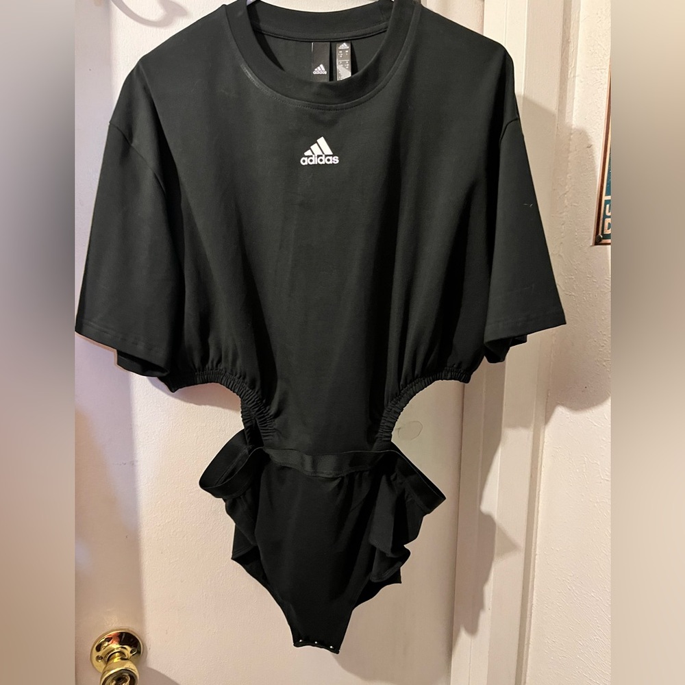 Adidas x Collective Power- size L- bk  leotard w/snaps, cutout sides. Unworn